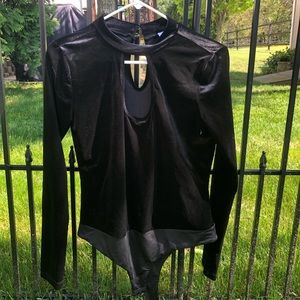 Velvet Bodysuit with Front Cut Out